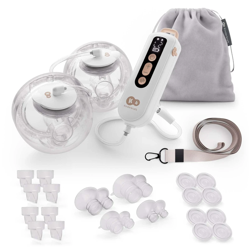 Kinderkraft GENTLEFLOW Double Electric Breast Pump, 3 Modes, 9 Suction Levels, Single or Double Pumping, 5 Flange Sizes 17–27 mm, 180 ml Bottles, 1800 mAh Battery, USB-C Charging, Gold