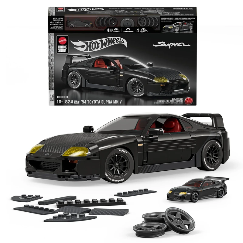 Mattel Brick Shop Hot Wheels Elite Series Building Set, '94 Toyota Supra MKIV with 824 Pieces, Realistic Details and Custom Decals, Adult Collectors and Kids Ages 10+, JKG40" - Image 1