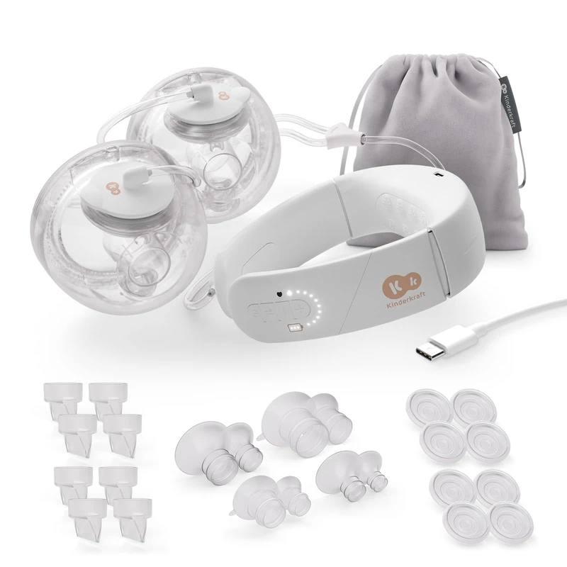 Kinderkraft GENTLENEST Double Electric Breast Pump, Portable Breast Pump, 3 Modes 9 Intensity Levels, Soft Heat Neck Band, 180 ml Collectors, USB-C Charging, Multiple Flange Sizes, Gold
