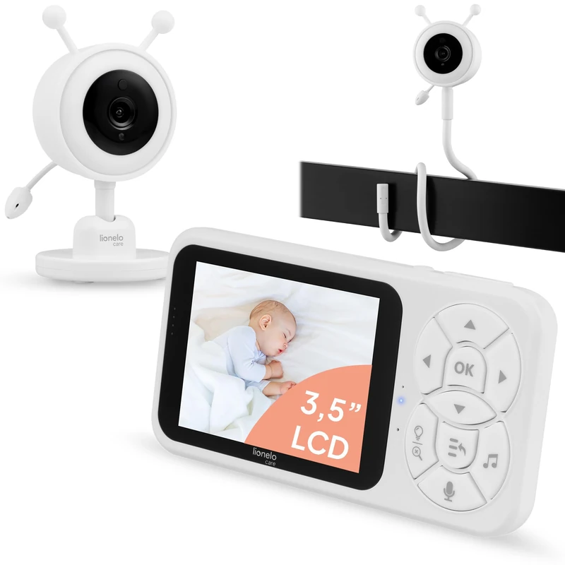 lionelo Babyline 3.4 No WiFi Baby Monitor with Camera, 3.5in Screen, Video Baby Monitor, Night Vision, VOX, Two-Way Talk Intercom, 3000mAh Battery, Temp Alerts, Lullabies, 4x Zoom, 2.4GHz Range 200m