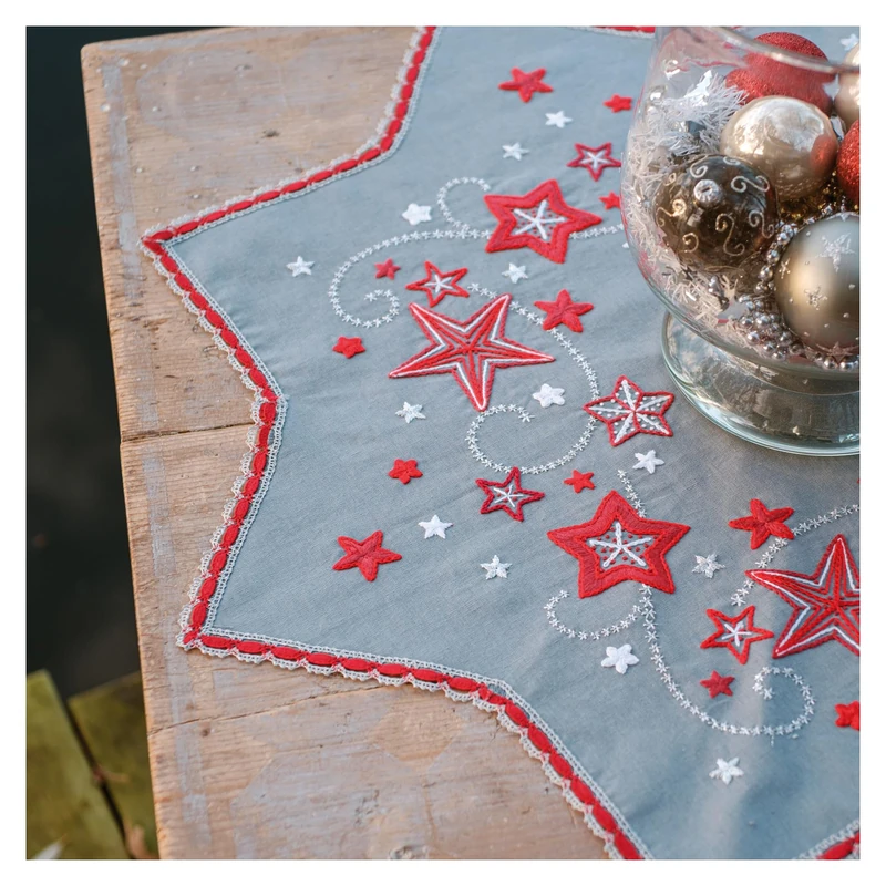 VERVACO Pre-Printed Embroidery Kit Tablecloth Dancing Stars Embroidery Set Table Linen Approx. 75 x 75 cm DIY Creative Size Kit Hobbies Adults Home Decor Embroidery