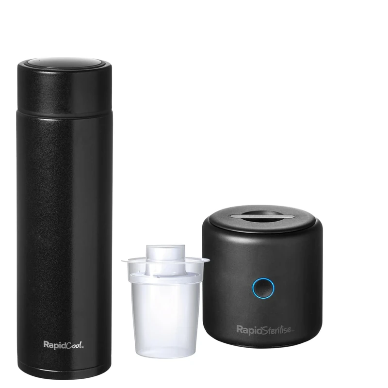 Nuby Rapid Cool & Sterilise Portable Bottle Making Kit – Includes RapidCool & RapidSterilise - Formula Feed in 2 Minutes | UV Steriliser | Kills 99.9% of Bacteria in 1 Minute (Black)