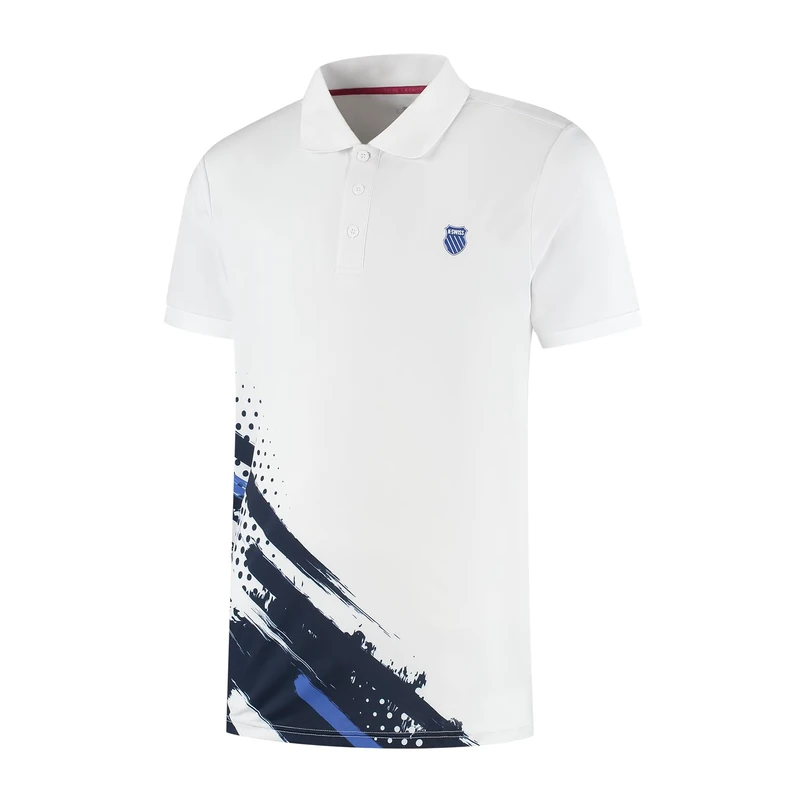K-Swiss Hypercourt Print Polo Stripe Tennis/Padel Shirt – White/Navy/Dazzling Blue | Men’s Performance