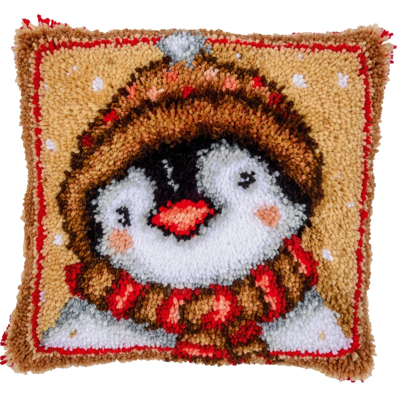 VERVACO Latch Hook Penguin Cushion Kit Hook Closure Rug Approx. 40 x 40 cm Embroidery Set Beginners Home Decorations Creative Activities Adults Hobbies Relaxing Gobelin Cushion - Image 1