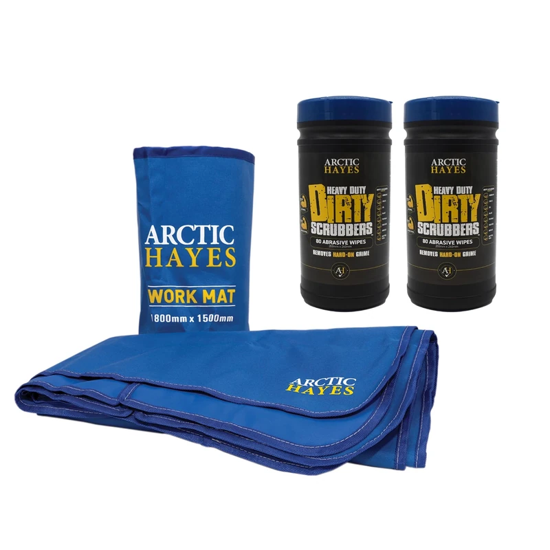Arctic Hayes Large Work Mat, 1800mm x 1500mm, and 2 Tubs of Dirty Scrubbers, industrial cleaning wipes (160 Wipes) - Image 1