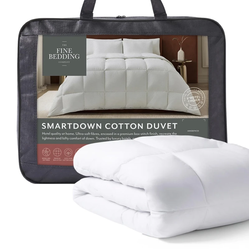 The Fine Bedding Company SmartDown Cotton Super King Duvet 10.5 Tog – All Seasons Duvet with Recycled Eco Smartfil®, Hypoallergenic and Washable, Hotel Quality Quilt – Super King Bed Size