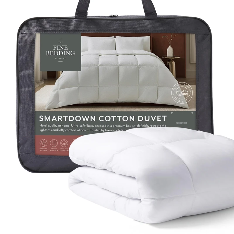 The Fine Bedding Company SmartDown Cotton King Size Duvet 4.5 Tog – Summer Duvet with Recycled Eco Smartfil®, Hypoallergenic and Washable, Hotel Quality Quilt – King Bed Size