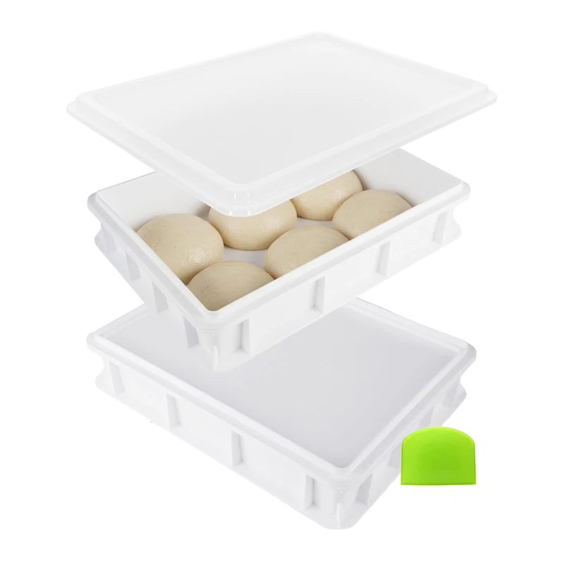 Relaxdays Pizza Dough Box 2pcs with Lid, Stackable Plastic Storage, 7x40x30cm, White