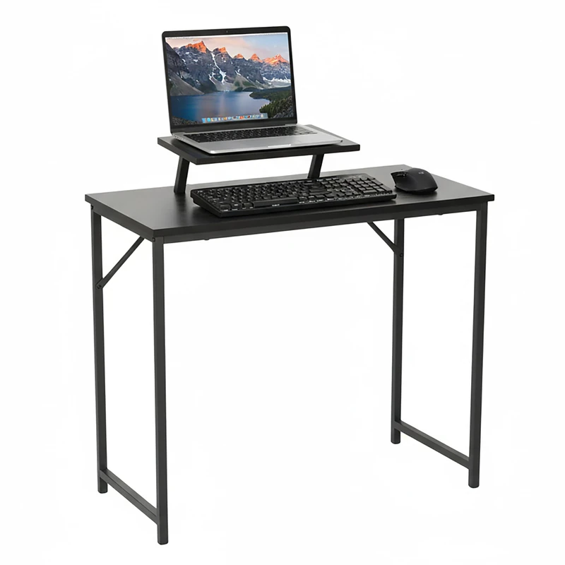 Relaxdays Compact Desk with Monitor Shelf, MDF & Metal, 75×80×40 cm, Black Home Office Workspace - Image 1