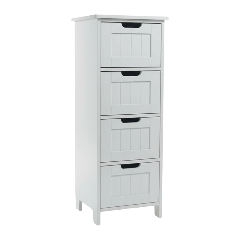 Relaxdays Bathroom Cabinet with 4 Drawers, MDF, Narrow Storage Unit, 82x30x30cm, White