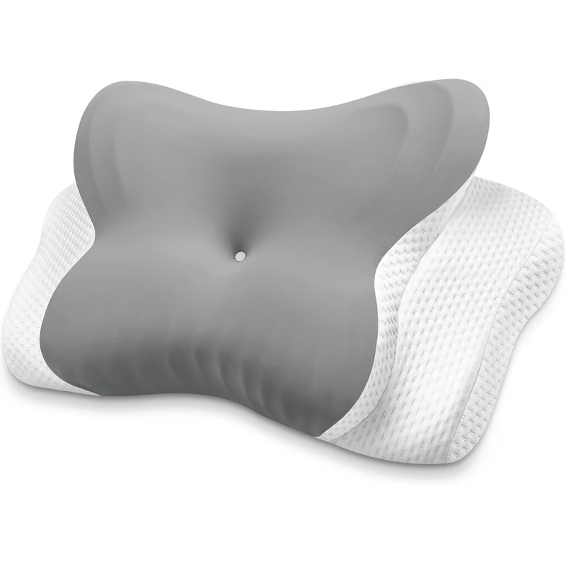 MISSCOZY Side Sleeper Pillow Ergonomic- Orthopedic Pillow for Neck Pain, Cervical Anti Snore Sleep Apnea, Washable Cover Side/Back/Stomach Sleepers，Butterfly Memory Foam(Grey)