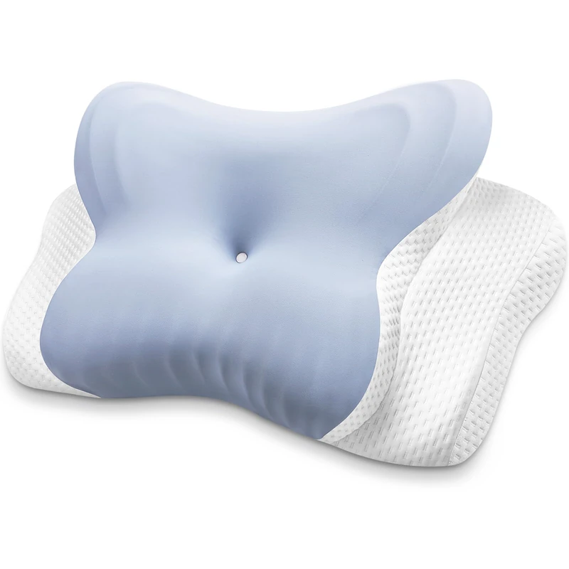 MISSCOZY Side Sleeper Pillow Ergonomic- Orthopedic Pillow for Neck Pain, Cervical Anti Snore Sleep Apnea, Washable Cover Side/Back/Stomach Sleepers，Butterfly Memory Foam(Blue)