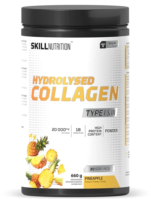 Skill Nutrition Hydrolysed Collagen Type I & III | Pineapple Flavor | Highly Bioavailable Collagen Peptides | 18 Amino Acids: Rich in Glycine, Proline & Hydroxyproline | High Protein Content