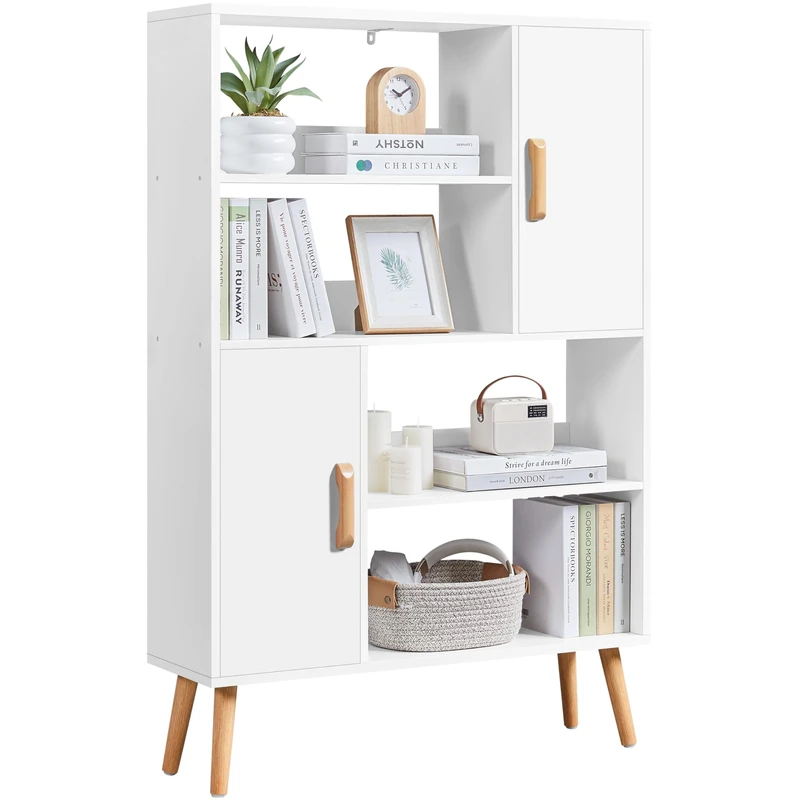 Yaheetech Sideboard Bookshelf, Free Standing Bookcase with 2 Storage Cabinets, Multi-Layer Display Cabinet for Home Office and Living Room (White)