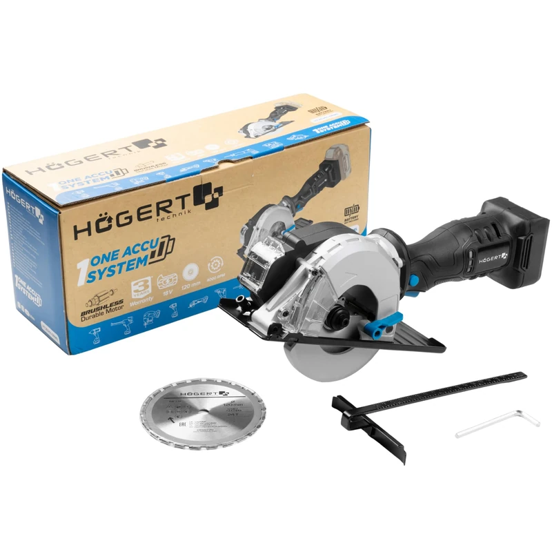 HÖGERT TECHNIK - Brushless Cordless Circular Saw 18 V Mini Circular Saw Metal 120 mm 41.5 mm Cutting Depth 4000 RPM Compact Lightweight Aluminium Protective Cover Parallel Fence