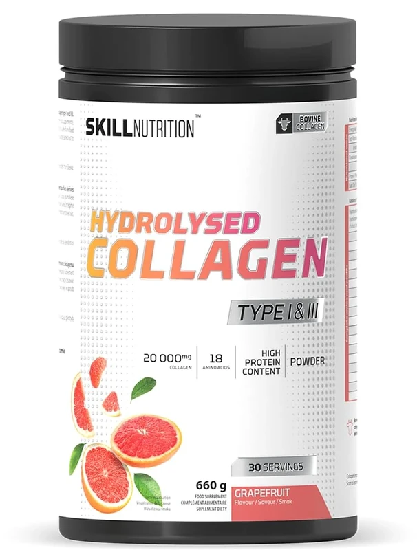 Skill Nutrition Hydrolysed Collagen Type I & III | Grapefruit Flavor | Highly Bioavailable Collagen Peptides | 18 Amino Acids: Rich in Glycine, Proline & Hydroxyproline | High Protein Content