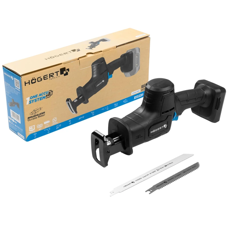 HÖGERT TECHNIK Mini Reciprocating Saw, Battery Cutting Saw 18 V, Lifting Chainsaw, Sawzall, Compact Brushless Saw Machine, 3000 RPM, 26 mm Stroke - Tool-Free Quick Change, LED Light, OneAccuSystem - Image 1