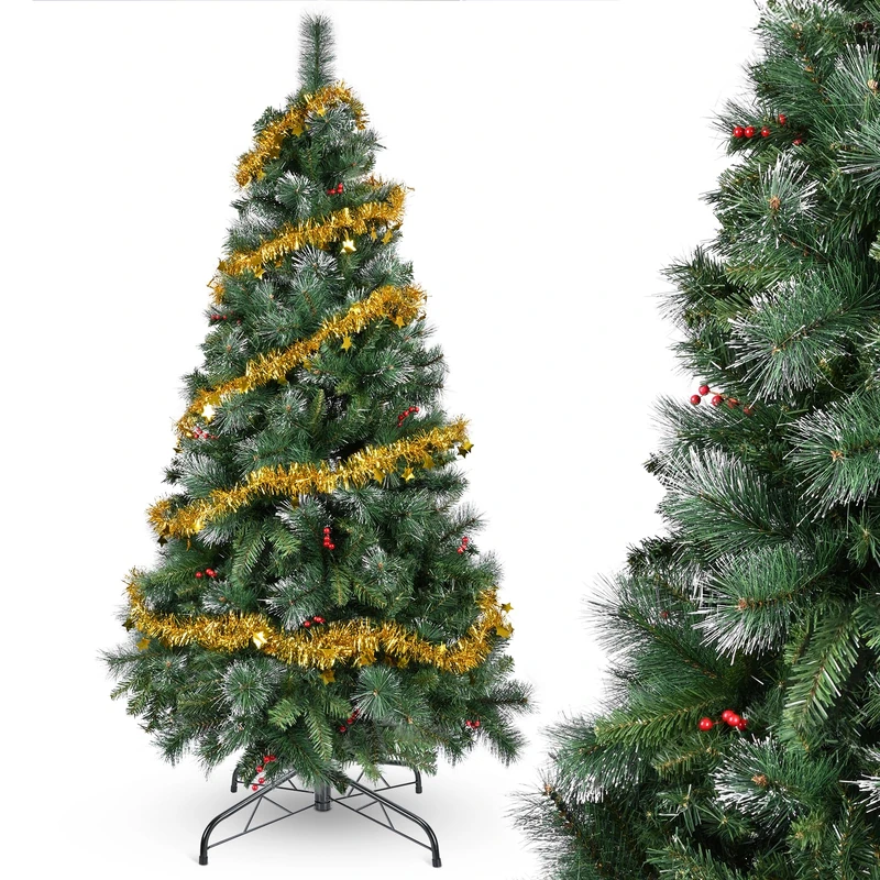 YEAUPE PRO Artificial Christmas Tree 165 cm with Red Berries and Snow Effect, Decorated, PVC, 3 Part Mount, Metal Base