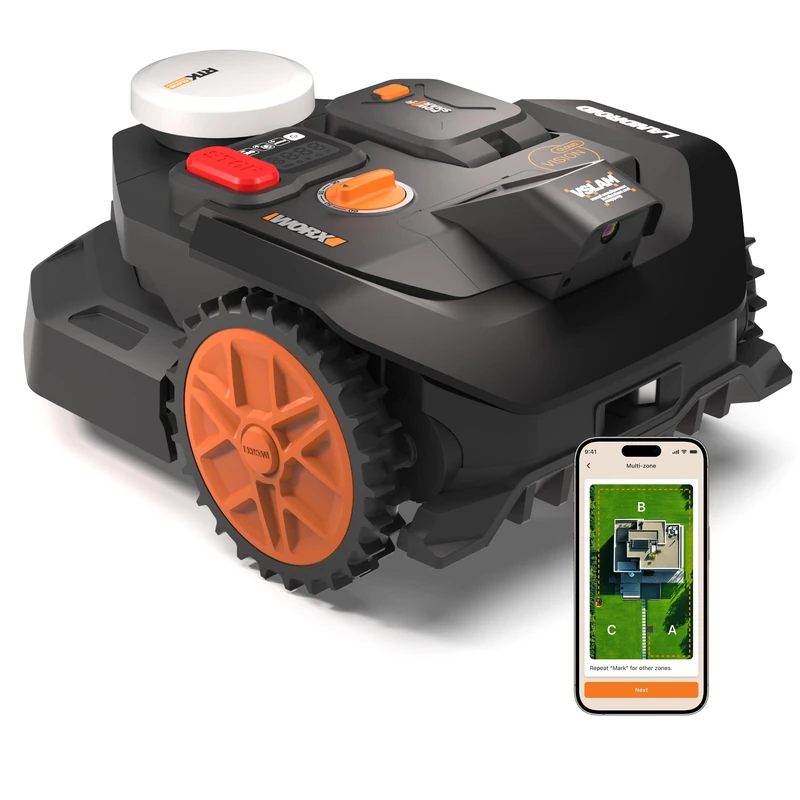 WORX Landroid Vision Cloud WR304E 2WD Robotic Lawnmower without Boundary Cable for 400 m² (AI Obstacle Detection, VSLAM+ RTK Cloud Navigation, Auto Mapping, App Control)