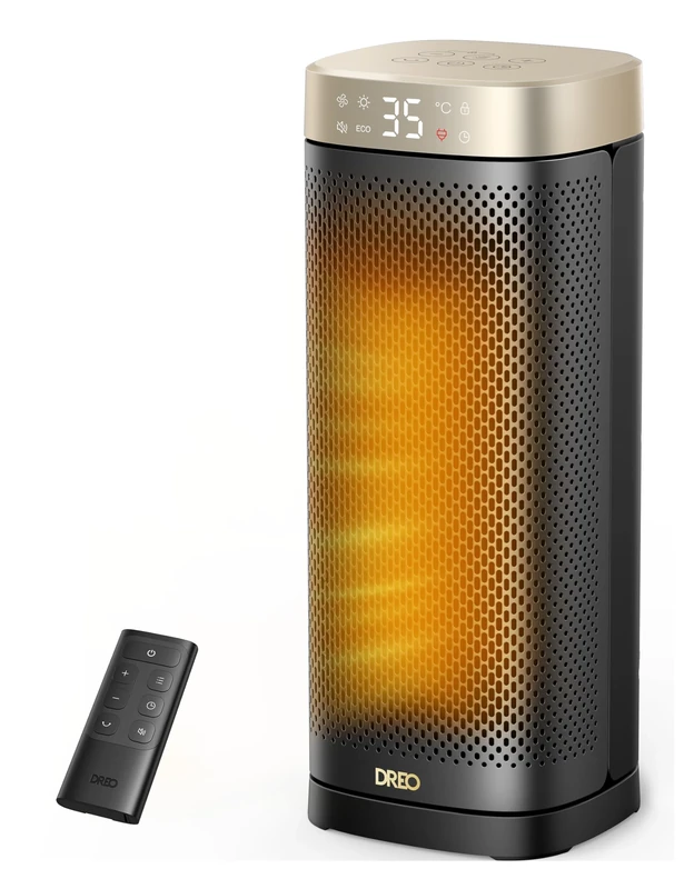 DREO 16 Inch Electric Heater, Energy Efficient Space Heaters for Bedroom with Thermostat, 70° Oscillating, Remote Control, 3-Mode, Tip-over & Overheat Protection, Silent Ceramic Fan Heater for Home
