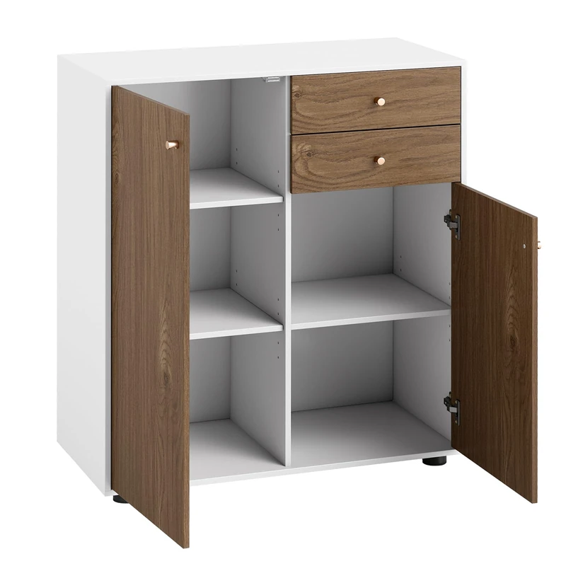 GiantexUK Sideboard Storage Cabinet, Freestanding Buffet Cabinet with 2 Doors, 2 Drawers, 3 Adjustable Shelves & Anti-tipping Device, Wooden Kitchen Cupboard for Dining Living Room (Natural)