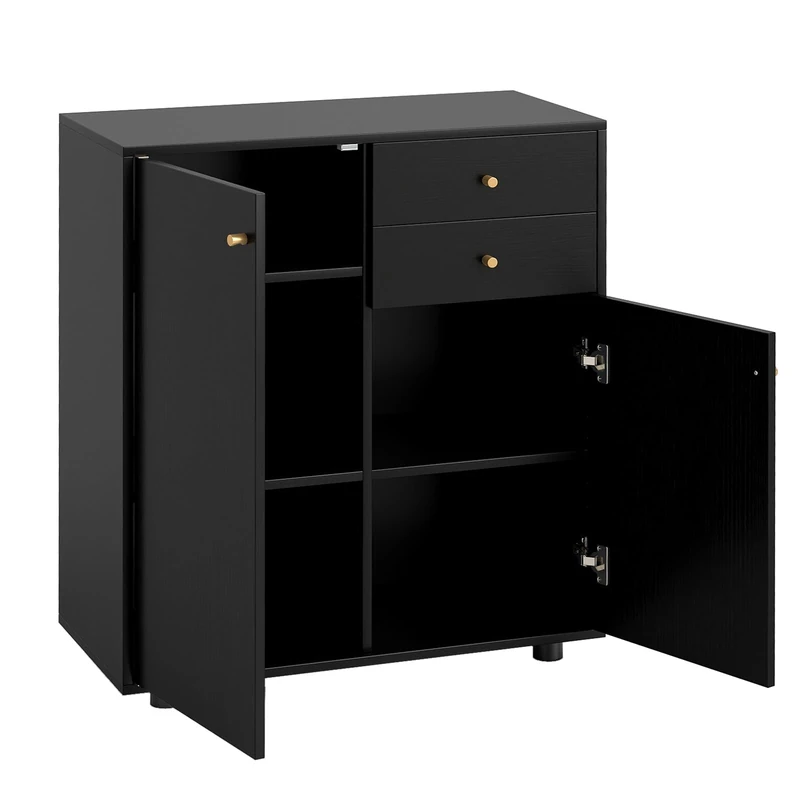 GiantexUK Sideboard Storage Cabinet, Freestanding Buffet Cabinet with 2 Doors, 2 Drawers, 3 Adjustable Shelves & Anti-tipping Device, Wooden Kitchen Cupboard for Dining Living Room (Black)