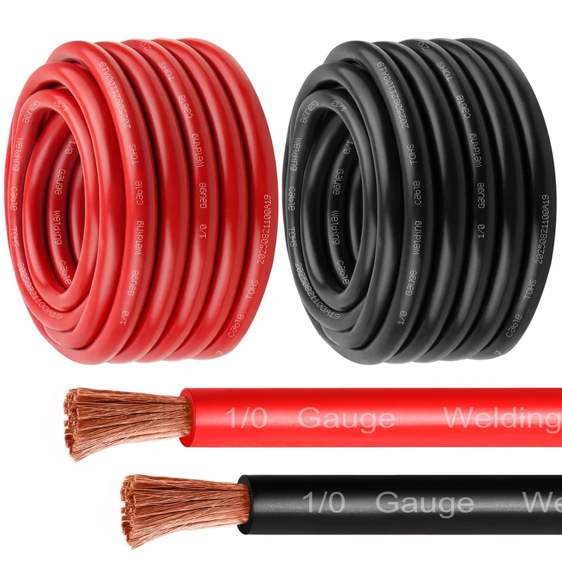 MOOKEERF 1/0 Gauge Battery Cable - 20FT Red + 20FT Black 1/0 AWG Welding Cable Flexible Stranded Oxygen-Free Pure Copper Wire for Automotive, Battery, Inverter, Solar, Marine and Generator