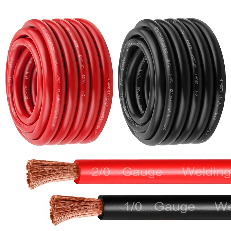 MOOKEERF 2/0 Gauge Battery Cable - 15FT Red + 15FT Black 2/0 AWG Welding Cable Flexible Stranded Oxygen-Free Pure Copper Wire for Automotive, Battery, Inverter, Solar, Marine and Generator