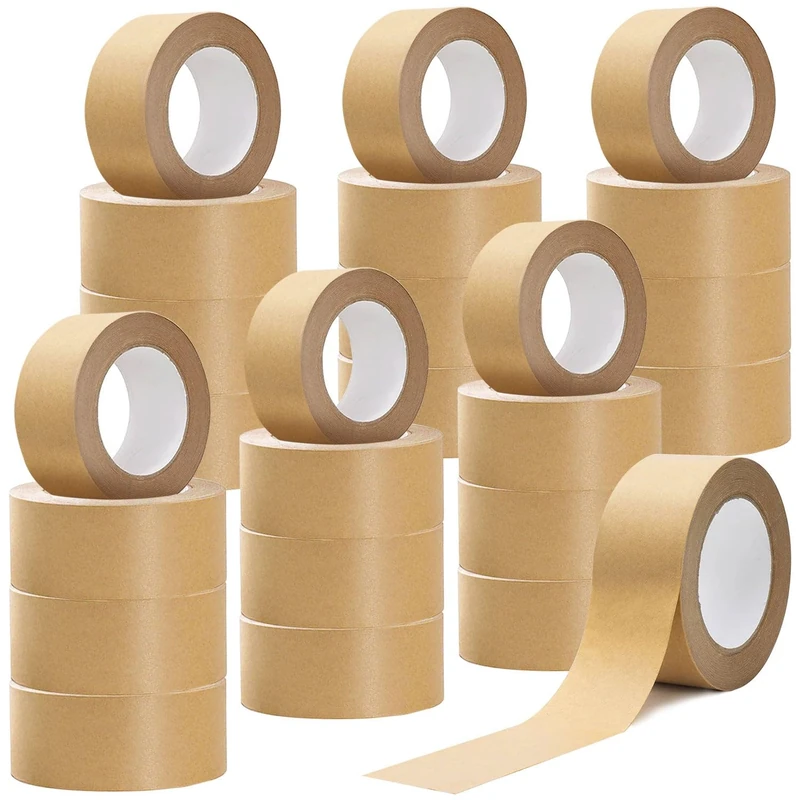 Kraft Paper Packing Tape 48mm x 50m Parcel Tape, Paper Tape for Strong Parcel Packaging Tapes Biodegradable Recyclable Eco Friendly Writable Packing Tape Parcel Packaging, Masking Moving Brown 24 Roll