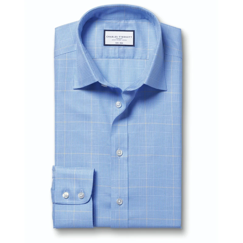 Charles Tyrwhitt Checked Shirts for Men - Non Iron with 100% Cotton Twill - Formal Dress Shirt for Work, Business & Weddings