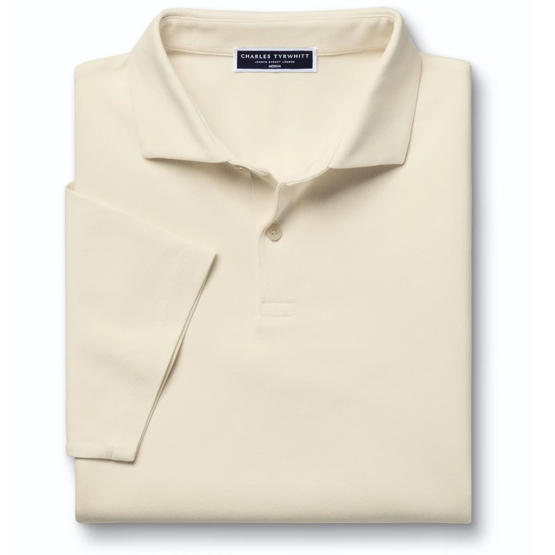 Charles Tyrwhitt Polo Shirts for Men - Smart Jersey Cotton Polo with Concealed Button-Down Collar - Breathable & Stylish T Shirt for Men UK - Classic & Modern Men's Polo-Shirts Short Sleeve Cream - Image 1