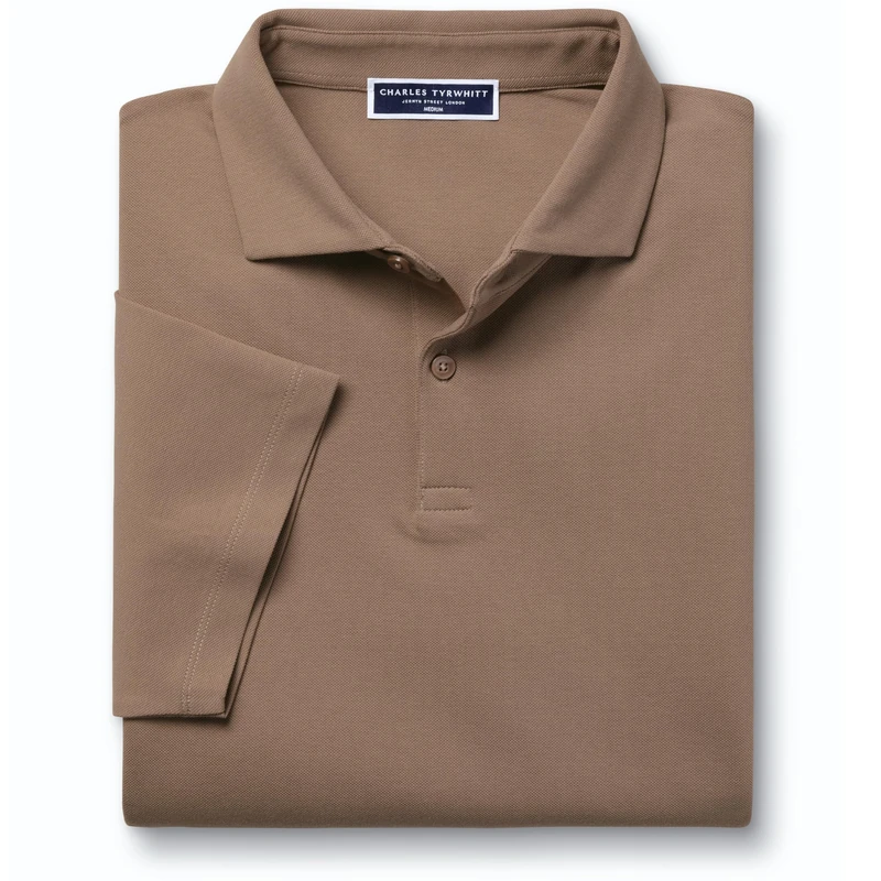Charles Tyrwhitt Polo Shirts for Men - Smart Jersey Cotton Polo with Concealed Button-Down Collar - Breathable & Stylish T Shirt for Men UK - Classic & Modern Men's Polo-Shirts Short Sleeve Camel