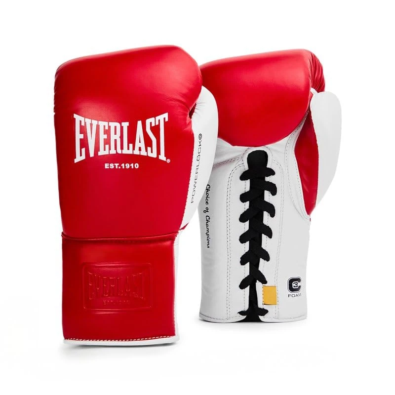 Everlast Powerlock OG Pro Fight 8oz Red/White Lace-Up Gloves for Bags & Competition, Advanced Foam, Ergonomic Grip - Authentic Everlast