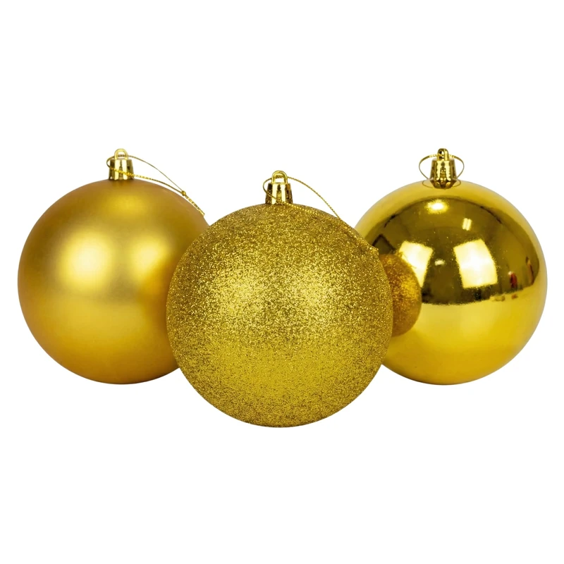 25cm/3Pcs Large Deep Gold Baubles PVC Shatterproof Glossy, Matt, Glitter Finish Christmas Balls Ornaments Assorted Set- Festive Xmas Tree Hanging Decorations, Round Ornament for Holiday Home Decor - Image 1