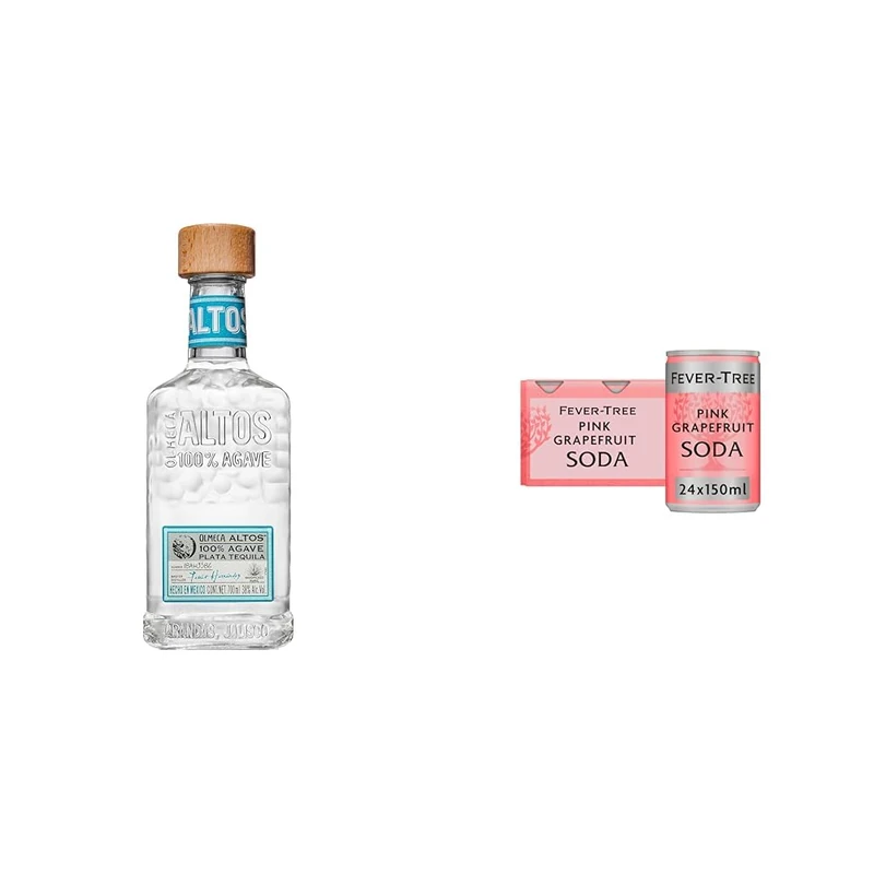 Paloma Cocktail Bundle: Olmeca Altos Plata Tequila 70cl & Fever-Tree Pink Grapefruit Soda 150ml Cans (Pack of 24)