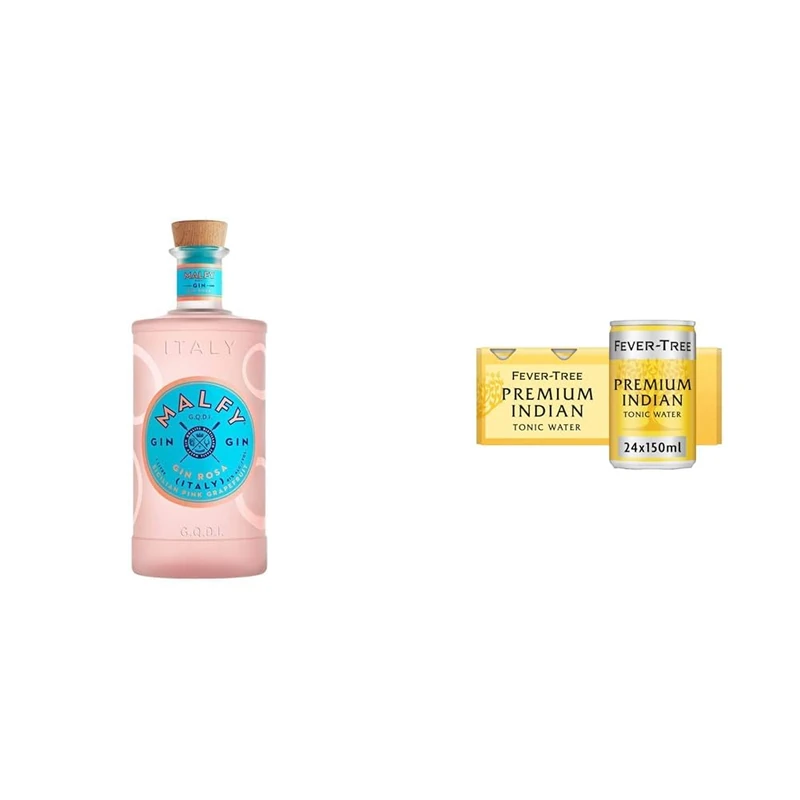 Malfy Rosa Sicilian Pink Grapefruit Gin 70cl & Fever-Tree Indian Tonic Water 150ml Cans (Pack of 24)