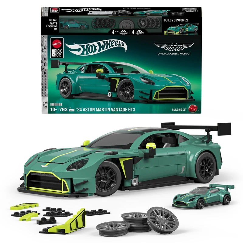Mattel Brick Shop Hot Wheels Elite Series Building Set, ’24 Aston Martin Vantage GT3 with 793 Pieces, Realistic Details and Custom Decals, Adult Collectors and Kids Ages 10+, JLF51 - Image 1