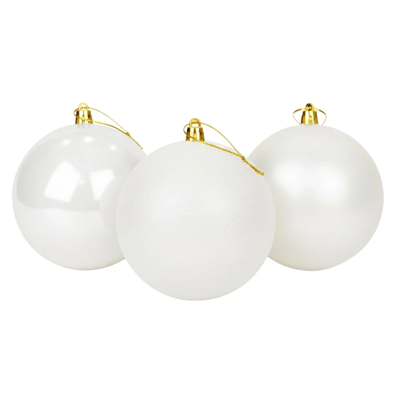 25cm/3Pcs Large White Baubles PVC Shatterproof Glossy, Matt, Glitter Finish Christmas Balls Ornaments Assorted Set- Festive Xmas Tree Hanging Decorations, Round Ornament for Holiday Home Decor