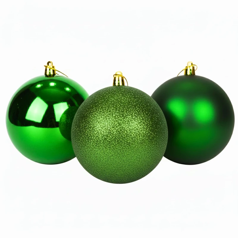 25cm/3Pcs Large Dark Green Baubles PVC Shatterproof Glossy, Matt, Glitter Finish Christmas Balls Ornaments Assorted Set- Festive Xmas Tree Hanging Decorations, Round Ornament for Holiday Home Decor