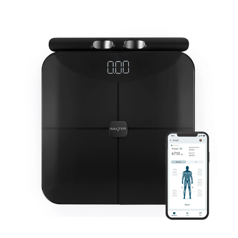 Salter Body Insight Smart Scale - Measure Weight, Body Fat, Muscle Mass, Bone Mass, BMI, 8 High-Precision Sensors, Hand-to-Foot Body Impedance Analysis, Salter Balance App, LED Display, 180kg Max
