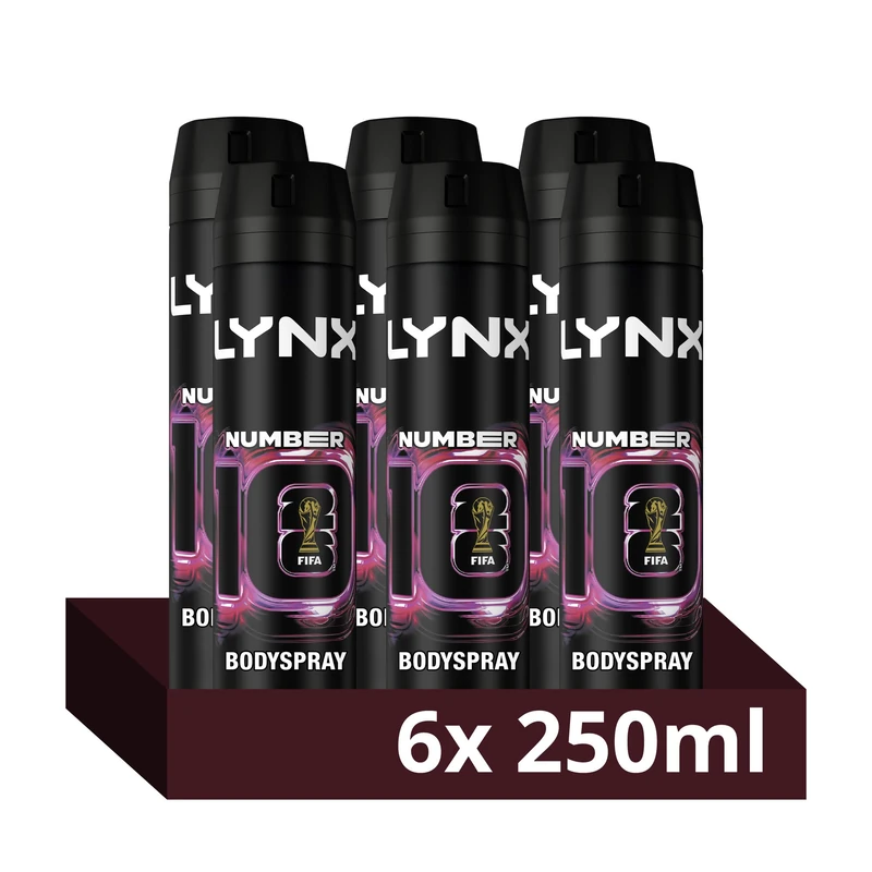 Lynx Limited Edition FIFA Number 10 Aerosol Body Spray men's deodorant with marine essence blended with a citrus and watermelon scent for 48 hours of odour-busting freshness 6x 250 ml