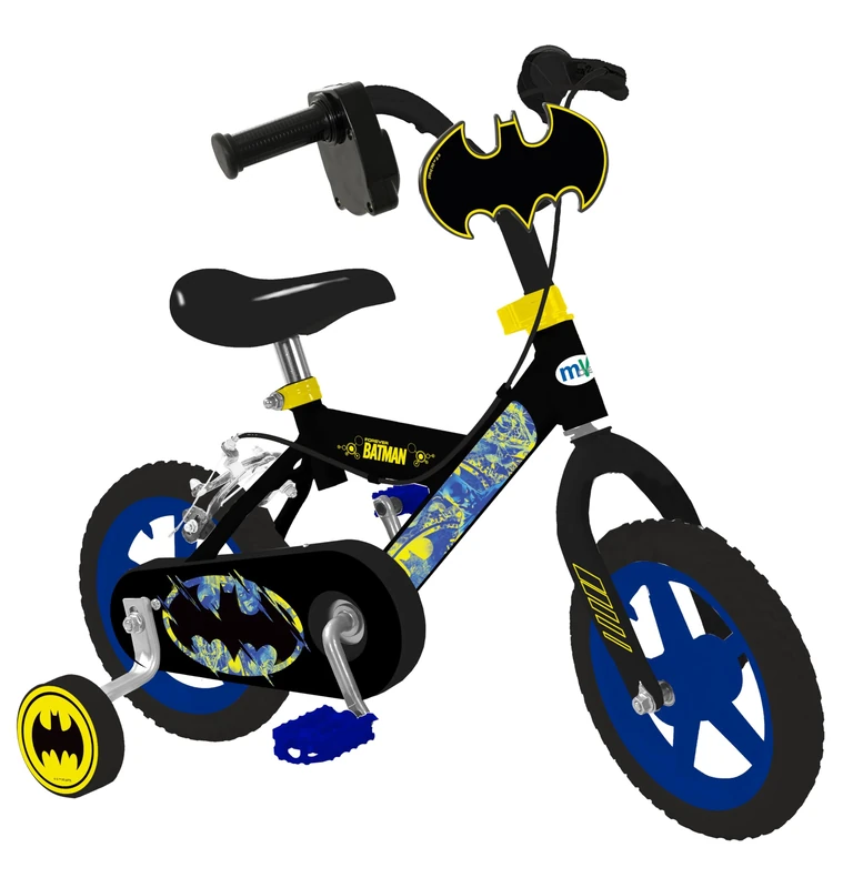 Batman 12" Inch Bike with Revver | Boys and Girls Officially Licensed Kids Bicycle with Realistic Sounds | Removable Stabilisers & Adjustable Handlebars & Seat Childrens