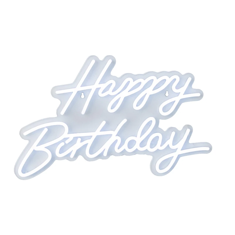 Relaxdays LED Happy Birthday Sign, Illuminated Decor, USB, 28 x 40 cm, Cool White Display