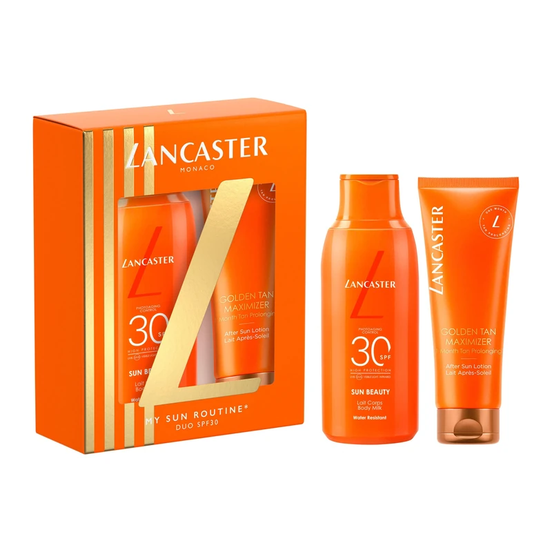 Lancaster Sun Beauty Skin Care Set, Sun Beauty Body Milk SPF30 175ml, water resistant & Golden Tan Maximizer After Sun Lotion, 125 ml
