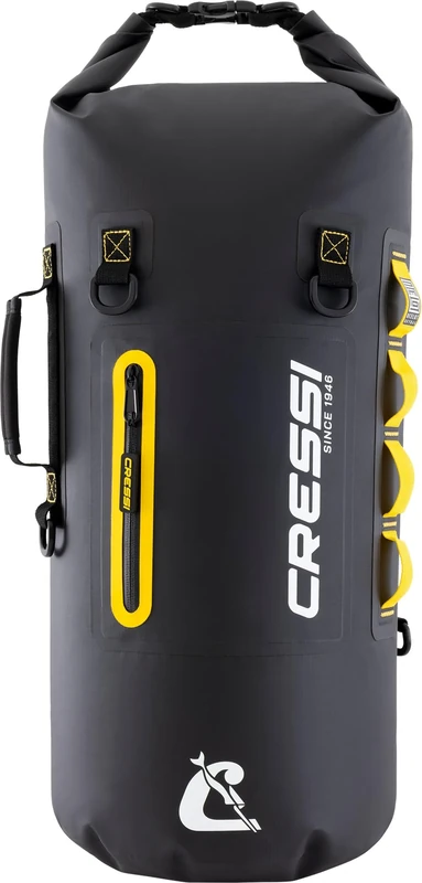 Cressi since 1946 - Ocelot Dry Bag - Unisex Dry Waterproof Bag for Sea, Boat and Water Activities, Available in Small, Medium and Large Sizes, Black/Yellow 30 L