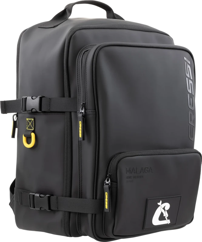 Cressi since 1946 - Malaga Travel Backpack 28 L - Unisex Black/Yellow Backpack, Versatile and Functional 42x29x18 cm, Suitable for Hand Luggage on Ryanair, Easyjet and Wizz Air Flights
