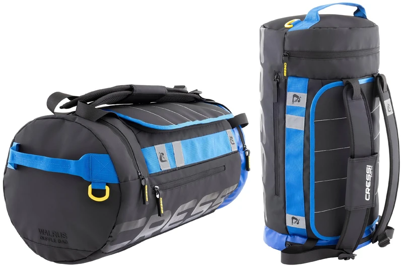 CRESSI Since 1946 - Walrus Pool Duffle Backpack - Multifunctional Bag Convertible in Seconds from Backpack to Hand Bag, Ideal for Swimming Pool Men and Women Water Activities, Black/Blue 35 L
