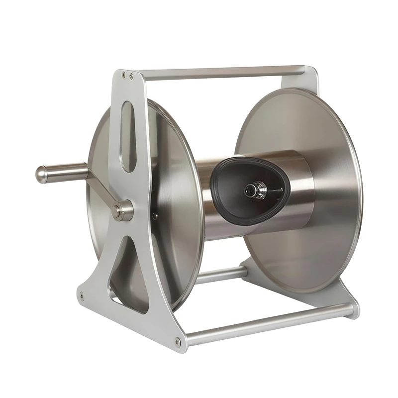 Relaxdays Stainless Steel Hose Reel for 50m (1/2") Hose, Freestanding or Wall-Mount, Silver, 31x50x36 cm - Image 1