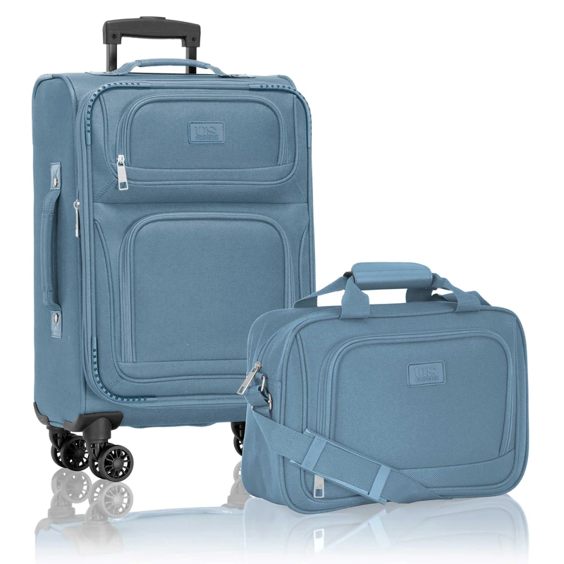 U.S. Traveler Rio Lightweight Softside Rolling Carry-on Suitcase, Light Blue, 4-Wheel Single, U.s. Traveler Rio Lightweight Softside Rolling Carry-on Suitcase