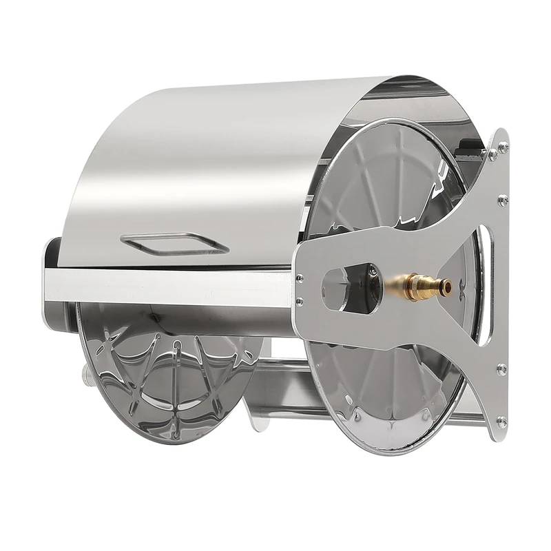 Relaxdays Stainless Steel Hose Reel for 40 m 1/2" Hose Wall-Mount, 31 x 40 x 36 cm, Silver